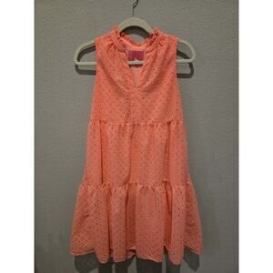 Lilly Pulitzer Women's Novella S Pink Eyelet Swing Dress Sleeveless Casual